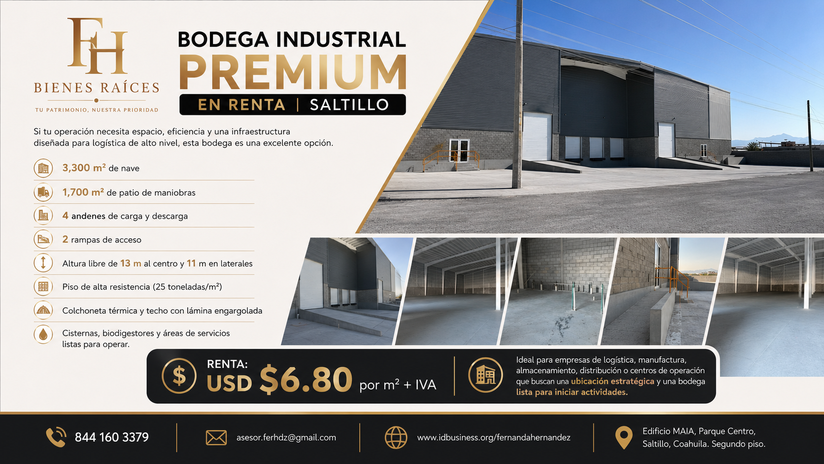 BODEGA INDUSTRIAL EN RENTA EN SALTILLO | 3,300 M² CON ANDENES DE CARGA
