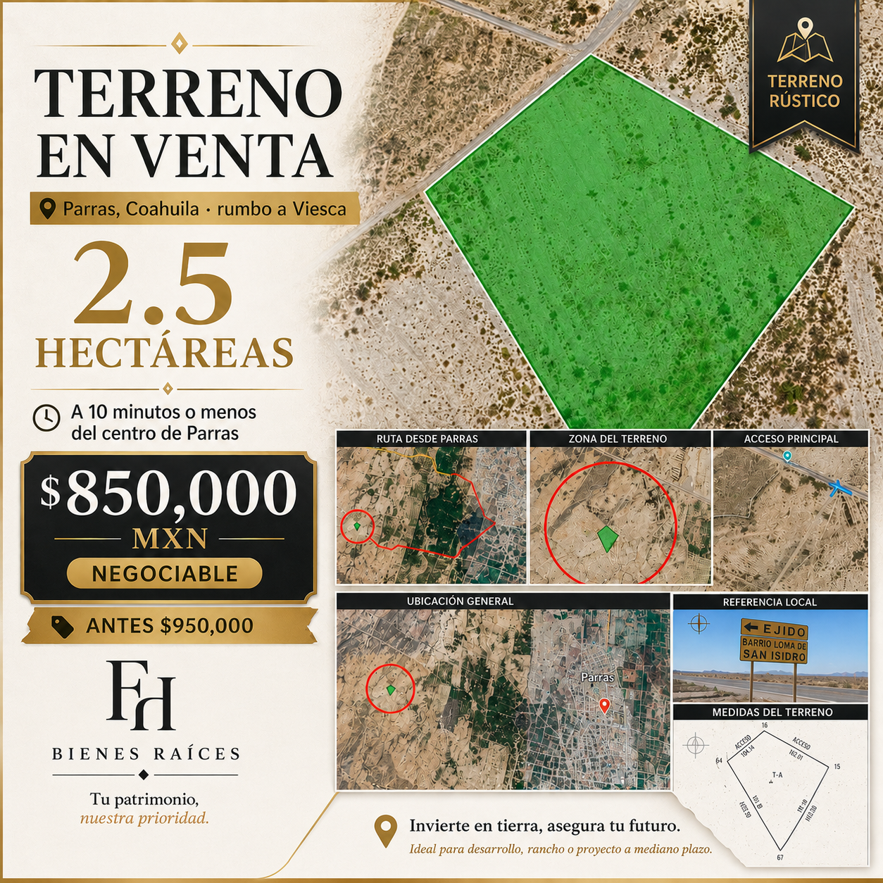 TERRENO EN VENTA A 10 MIN DEL CENTRO DE PARRAS DE LA FUENTE